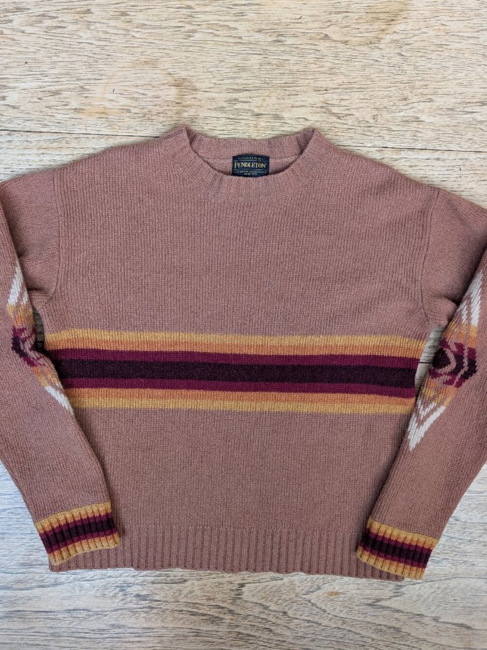 Pendleton Men's Medium crewneck wool sweater light brown patterned